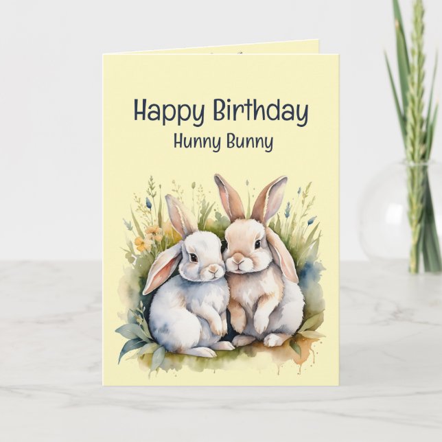 Carte Anniversaire Amusant Amour Chanté Lapin Animal Art (Devant)