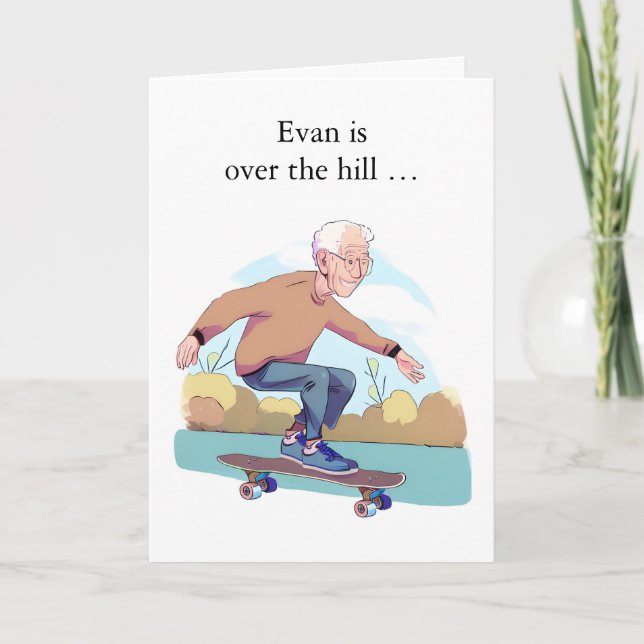 Carte Anniversaire amusant avec un skieur plus âgé (Devant)