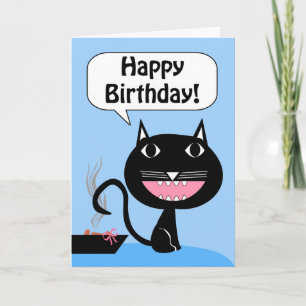 Carte Anniversaire amusant de chat, cadeau dans la boîte