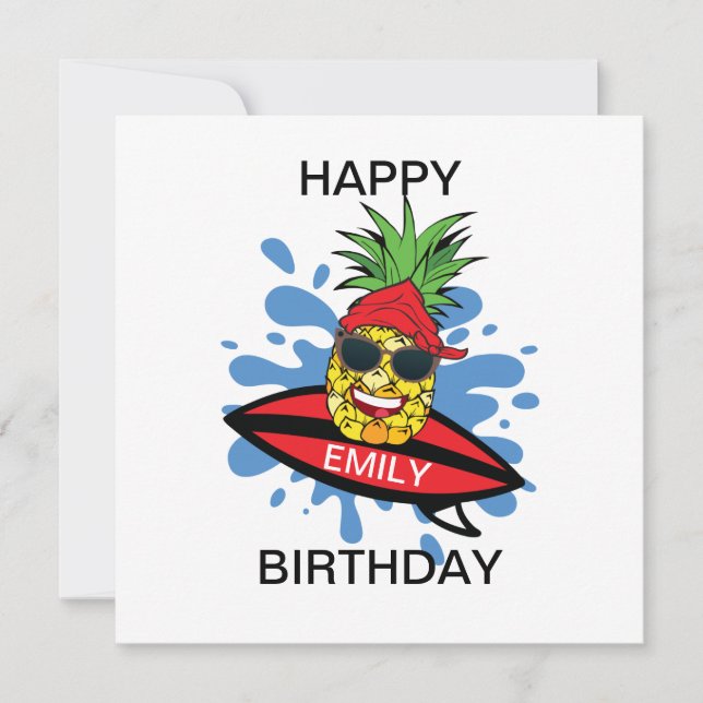 Carte Anniversaire amusant de surf ananas (Devant)