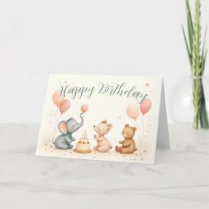 Carte Anniversaire animal Joie avec ballons