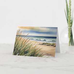 Carte Anniversaire Aquarelle Plage Grass and Ocean Scene