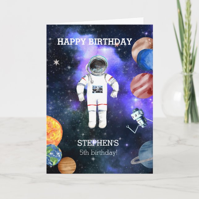 Carte Anniversaire Astronaute Spatial Galaxie Planète (Devant)