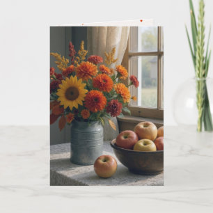 Carte Anniversaire Automne Bouquet Floral et Pommes