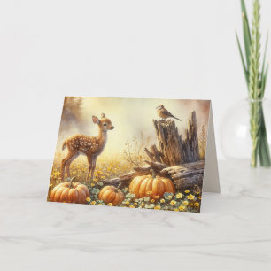 Carte Anniversaire Automne Fawn Dans un Patch Citrouille