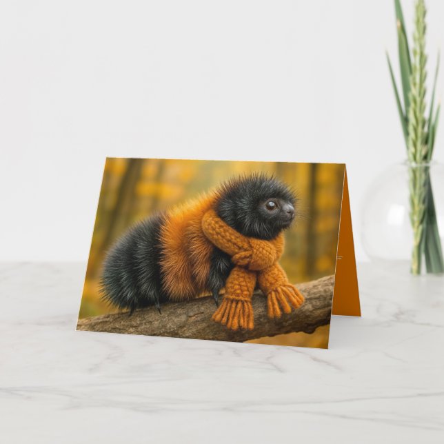 Carte Anniversaire Automne Laine Ours Caterpillar (Devant)