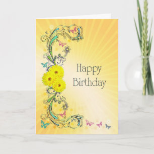 Carte Anniversaire aux fleurs jaunes