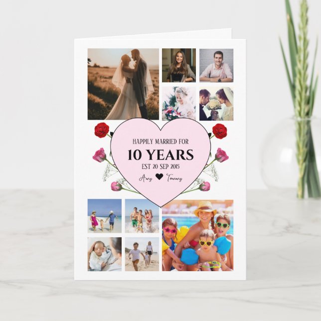 Carte Anniversaire avec coeur rose et photo Rose (Devant)