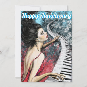 Carte Anniversaire avec Dame en Piano Rouge