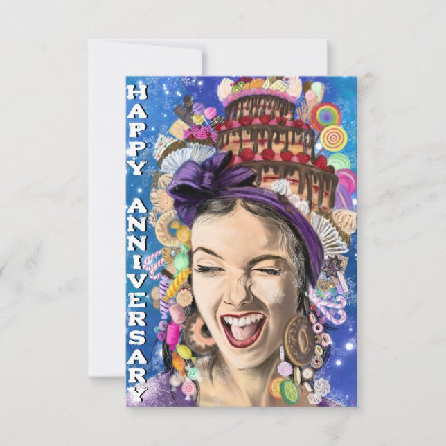 Carte Anniversaire avec Femme Heureuse - Drôle (Devant)