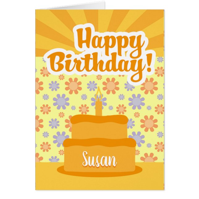 Carte Anniversaire Avec Gâteau Et Fleurs 60s (Devant)