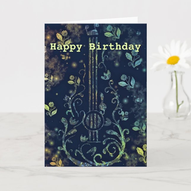 Carte Anniversaire avec Guitare Fleurs - Personnal (Petite plante)
