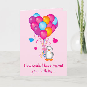 Carte Anniversaire avec manchot sucré et ballons