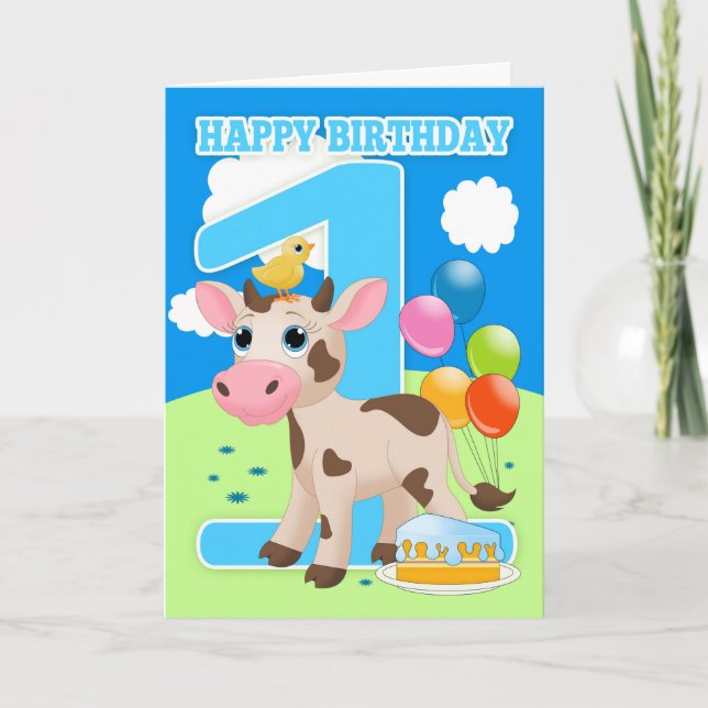 Carte Anniversaire Avec Petit Gâteau De Vache Et B (Devant)
