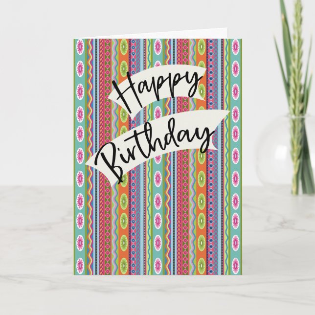 Carte Anniversaire avec rayures colorées (Devant)
