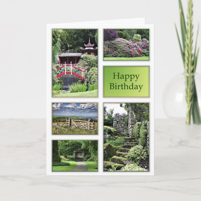 Carte anniversaire avec vue sur le jardin (Devant)