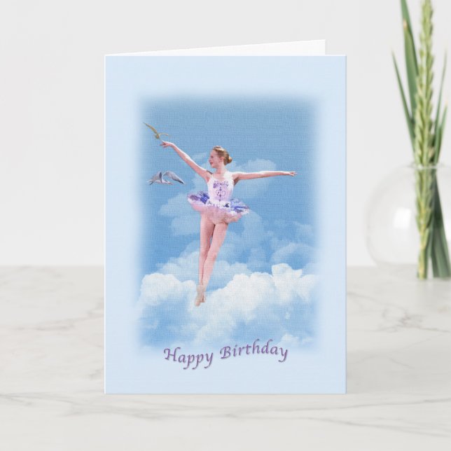 Carte Anniversaire, Ballerina Dansant au-dessus des nuag (Devant)