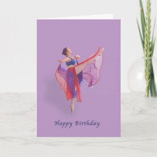 Carte Anniversaire, Ballerina en Rouge, Bleu et Lavande