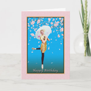 Carte Anniversaire, Ballerina, Fleurs de cerisiers