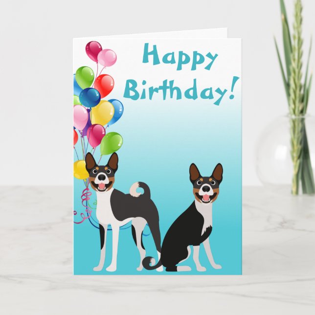 Carte Anniversaire Basenji Hound Dog Animal avec Ballons (Devant)