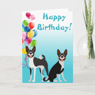 Carte Anniversaire Basenji Hound Dog Animal avec Ballons