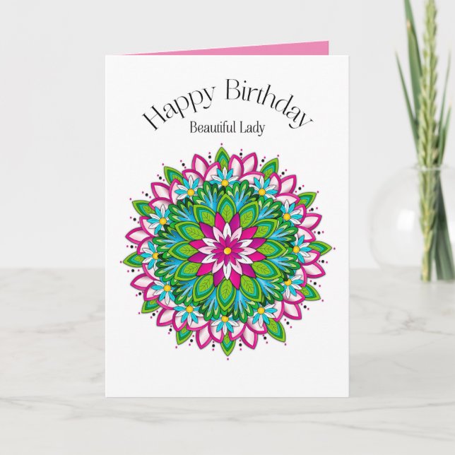 Carte Anniversaire Belle Dame Colorful Floral Motif (Devant)