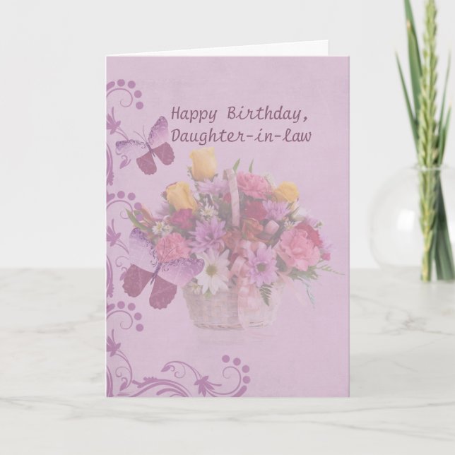 Carte Anniversaire, belle-fille, panier des fleurs (Devant)