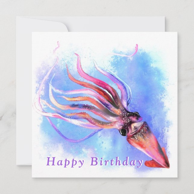 Carte Anniversaire Belles couleurs Nage calmar (Devant)