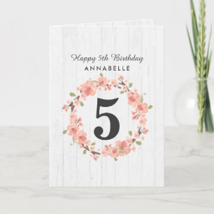 Carte Anniversaire blanc de guirlande florale en bois et