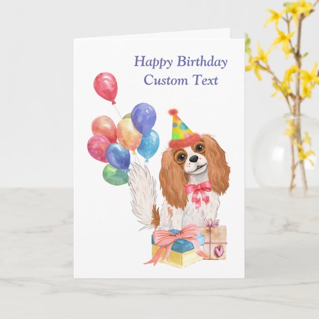 Carte Anniversaire Blenheim Cavalier King Charles Spanie (Fleur jaune)