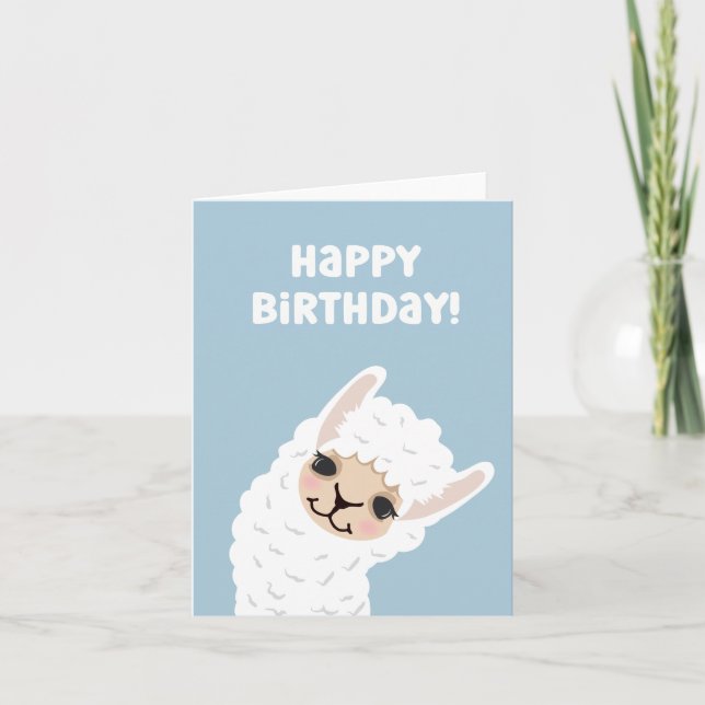 Carte Anniversaire bleu de Cute Llama/Alpaca (Devant)