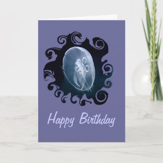 Carte Anniversaire bleu translucide lumineux de méduses