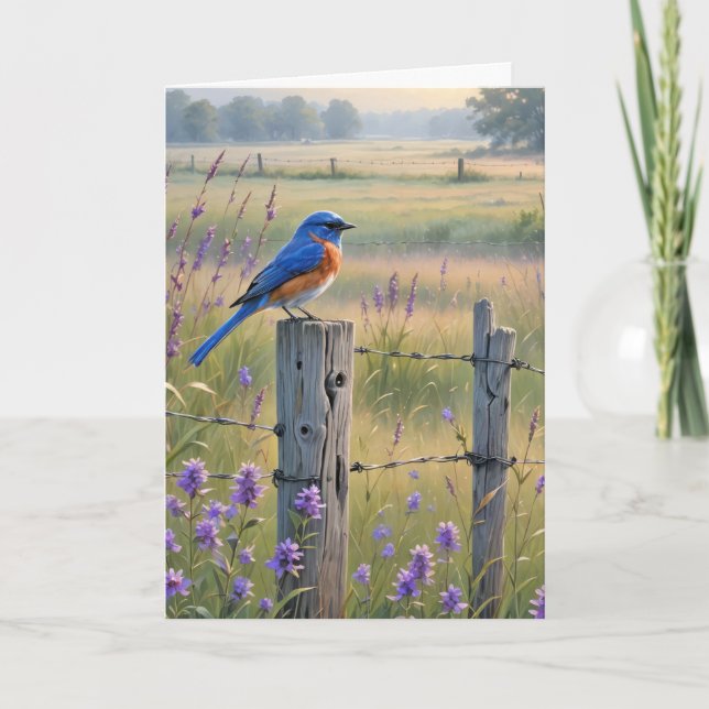 Carte Anniversaire Bluebird sur la clôture (Devant)