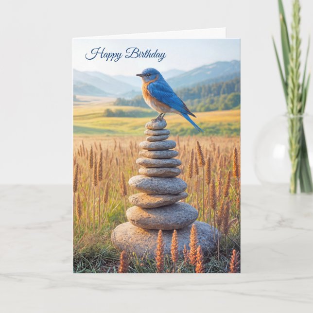 Carte Anniversaire Bluebird Sur Pierre Cairn (Devant)