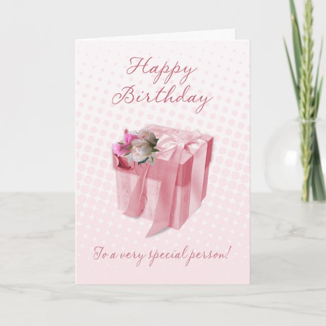 Carte Anniversaire - Boîte Cadeau Rose - À Un Très (Devant)
