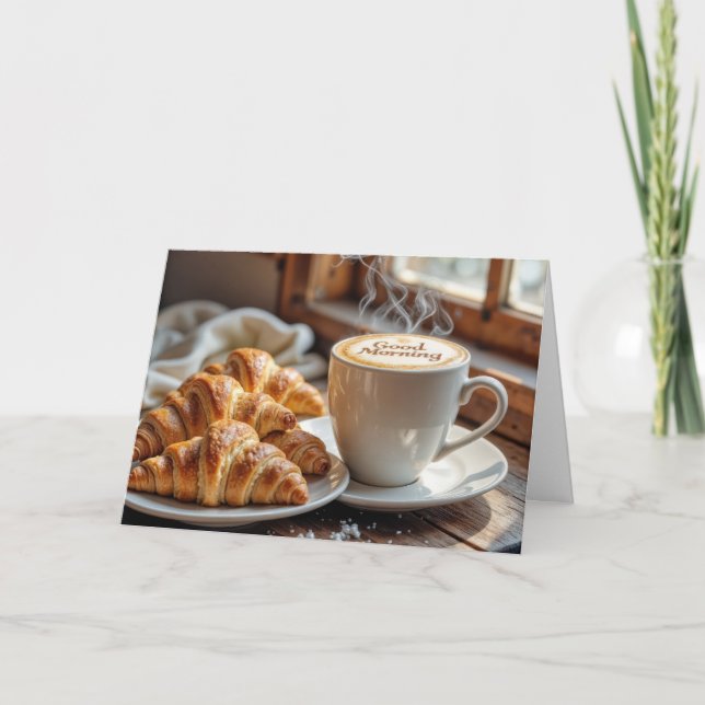 Carte Anniversaire Bonjour Café Avec Croissants (Devant)