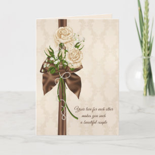 Carte anniversaire bouquet de rose sur damask