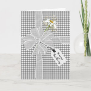Carte Anniversaire Bow avec Daisy En vichy