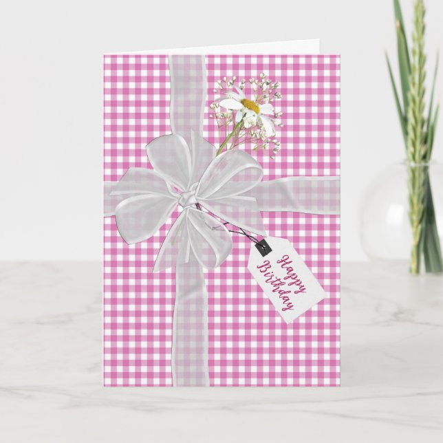 Carte Anniversaire Bow avec Daisy En vichy (Devant)