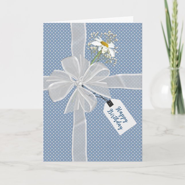 Carte Anniversaire Bow avec Daisy En vichy (Devant)
