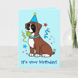 Carte Anniversaire Boxer Puppy avec Tennisball