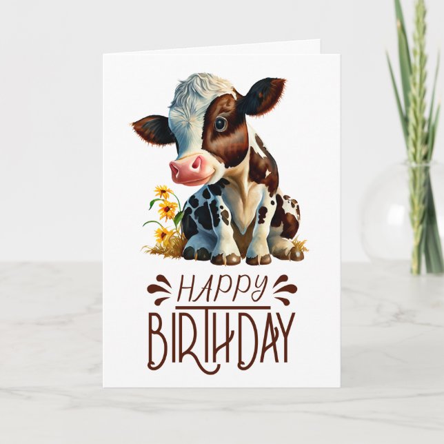 Carte Anniversaire Boy Daisy Cow (Devant)