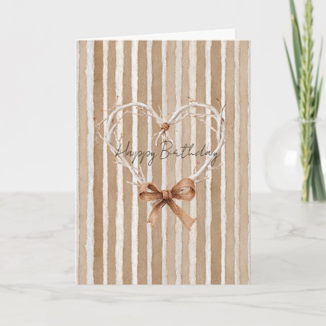 Carte Anniversaire Branches Marron Cœur Blanc Rustique R (Devant)