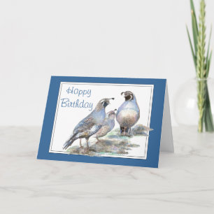 Carte Anniversaire, caille de Californie, oiseau,