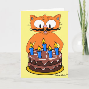 Carte Anniversaire Carton Chat Mustache Funny Pun