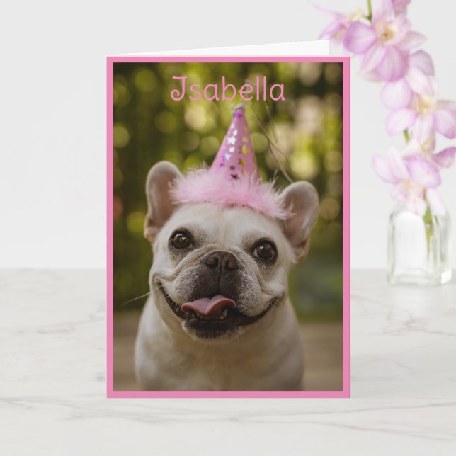 Carte Anniversaire Casquette Carlin Chien Personnaliser  (Orchidée)