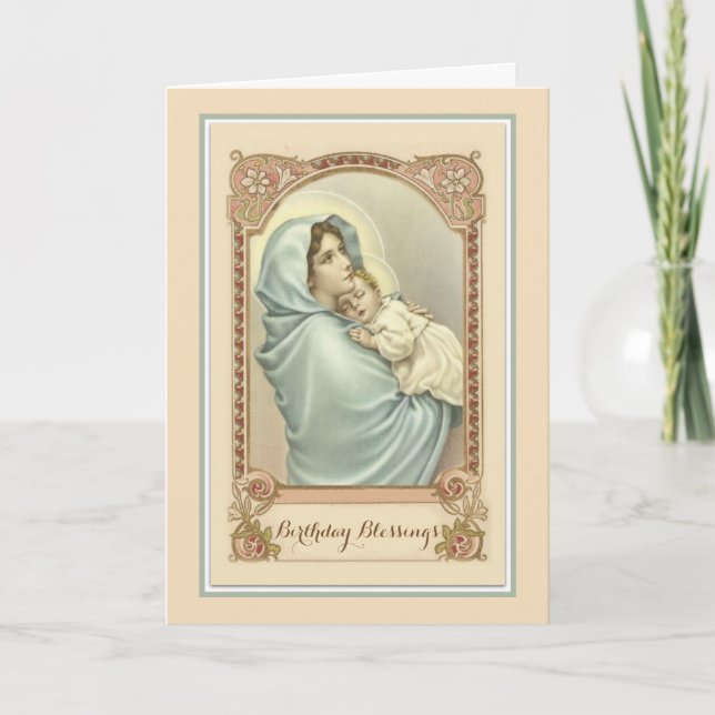 Carte Anniversaire catholique de Vierge Marie Jésus (Devant)