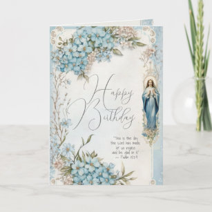 Carte Anniversaire catholique Mary Blue Floral Scripture