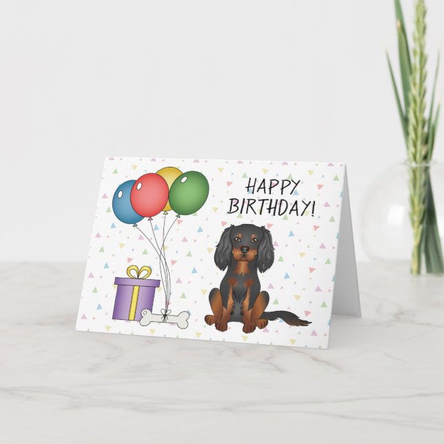 Carte Anniversaire Cavalier King Charles Spaniel noir et (Devant)