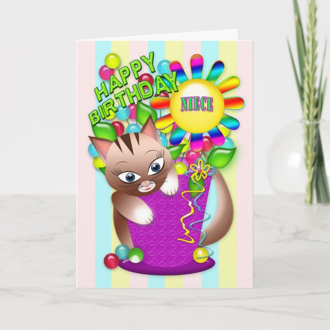 Carte Anniversaire - célébration de chat de Kitty de (Devant)